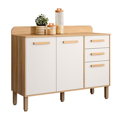 Balcão de Cozinha Maria Flor 3 Portas 2 Gavetas Freijó/Verde - Nicioli