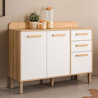 Balcão de Cozinha Maria Flor 3 Portas 2 Gavetas Freijó/Verde - Nicioli