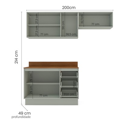 Cozinha Completa Koya 6 Portas 3 Gavetas Verde Oliva - Politorno