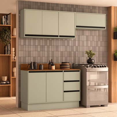 Cozinha Completa Koya 6 Portas 3 Gavetas Verde Oliva - Politorno
