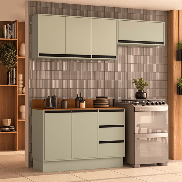 Cozinha Completa Koya 6 Portas 3 Gavetas Verde Oliva - Politorno