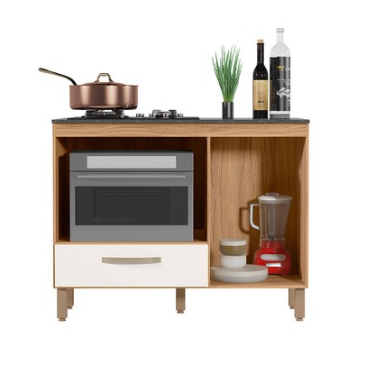 Balcão de Cozinha para Cooktop Fit 1 Porta 1 Gaveta Freijó/Off White - Nicioli