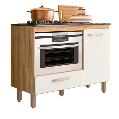 Balcão de Cozinha para Cooktop Fit 1 Porta 1 Gaveta Freijó/Off White - Nicioli
