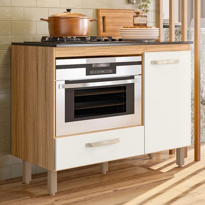 Balcão de Cozinha para Cooktop Fit 1 Porta 1 Gaveta Freijó/Off White - Nicioli