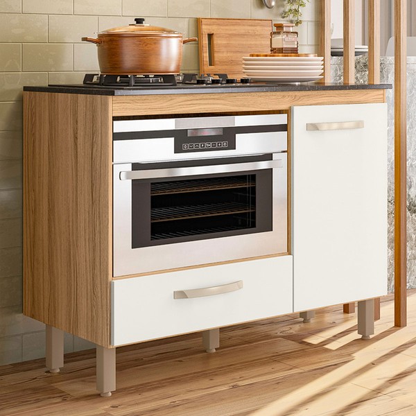 Balcão de Cozinha para Cooktop Fit 1 Porta 1 Gaveta Freijó/Off White - Nicioli