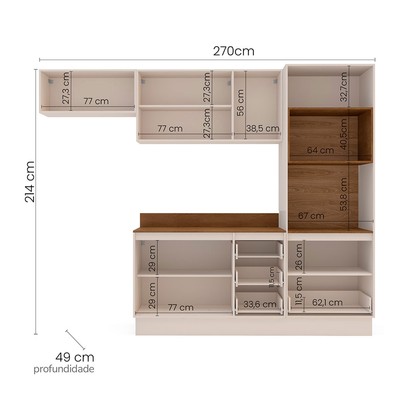 Cozinha Completa Koya 8 Portas 4 Gavetas 40250047 Creme - Politorno