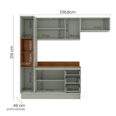 Cozinha Completa Koya 8 Portas 3 Gavetas 40250048 Verde Oliva - Politorno