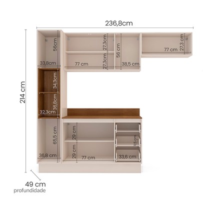 Cozinha Completa Koya 8 Portas 3 Gavetas 40250048 Creme - Politorno