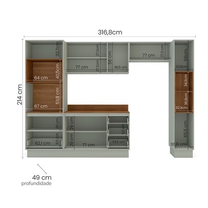 Cozinha Completa Koya 10 Portas 4 Gavetas Verde Oliva - Politorno