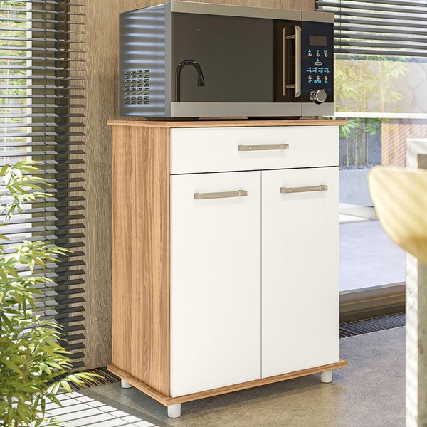 Armário de Cozinha 65 Cm Isis 2 Portas 1 Gaveta Freijó/Off White - Nicioli