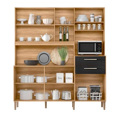 Cozinha Compacta Salsa 6 Portas 2 Gavetas Freijó/Preto Esfera - Nicioli