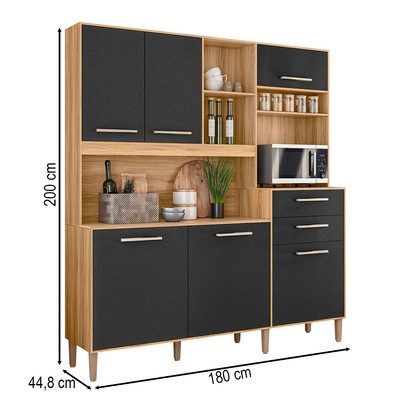 Cozinha Compacta Salsa 6 Portas 2 Gavetas Freijó/Preto Esfera - Nicioli