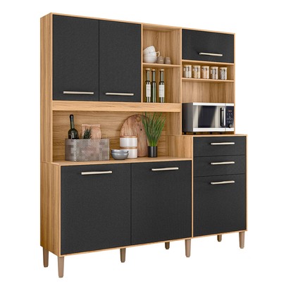 Cozinha Compacta Salsa 6 Portas 2 Gavetas Freijó/Preto Esfera - Nicioli