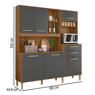 Cozinha Compacta Salsa 6 Portas 2 Gavetas Ipê/Chumbo - Nicioli