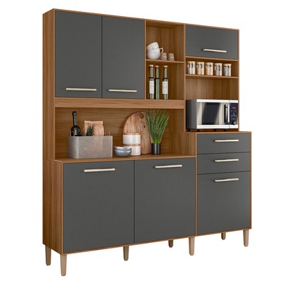 Cozinha Compacta Salsa 6 Portas 2 Gavetas Ipê/Chumbo - Nicioli