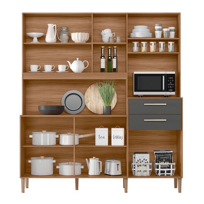 Cozinha Compacta Salsa 6 Portas 2 Gavetas Ipê/Chumbo - Nicioli