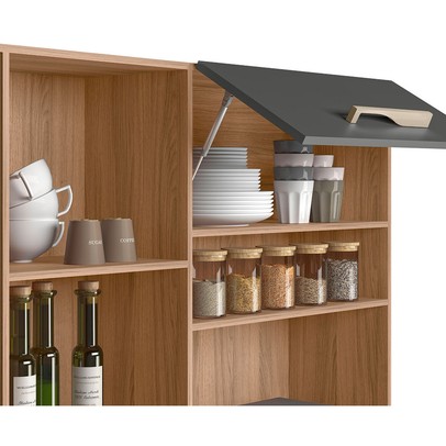 Cozinha Compacta Salsa 6 Portas 2 Gavetas Ipê/Chumbo - Nicioli