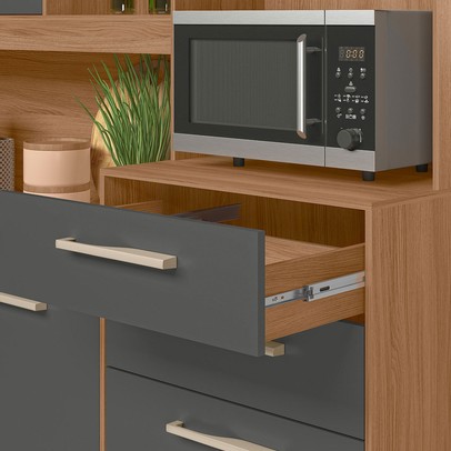 Cozinha Compacta Salsa 6 Portas 2 Gavetas Ipê/Chumbo - Nicioli