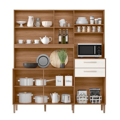 Cozinha Compacta Salsa 6 Portas 2 Gavetas Ipê/Off White Cristal - Nicioli