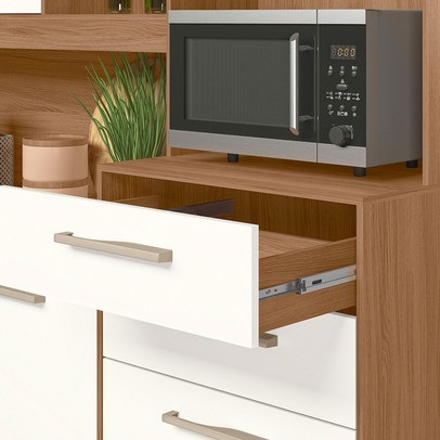 Cozinha Compacta Salsa 6 Portas 2 Gavetas Ipê/Off White Cristal - Nicioli