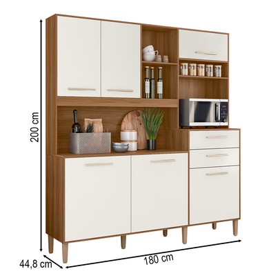 Cozinha Compacta Salsa 6 Portas 2 Gavetas Ipê/Off White Cristal - Nicioli
