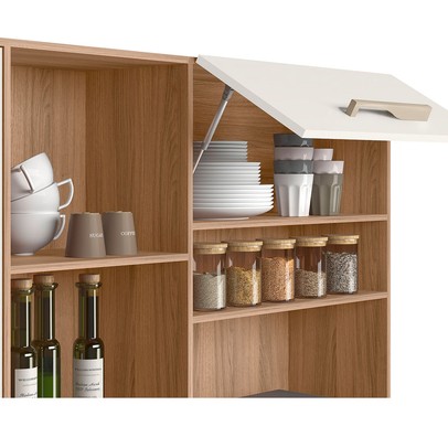 Cozinha Compacta Salsa 6 Portas 2 Gavetas Ipê/Off White Cristal - Nicioli
