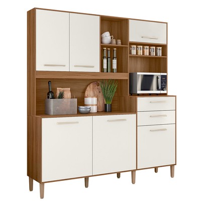Cozinha Compacta Salsa 6 Portas 2 Gavetas Ipê/Off White Cristal - Nicioli