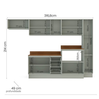 Cozinha Completa Koya 12 Portas 3 Gavetas 40250050 Verde Oliva - Politorno