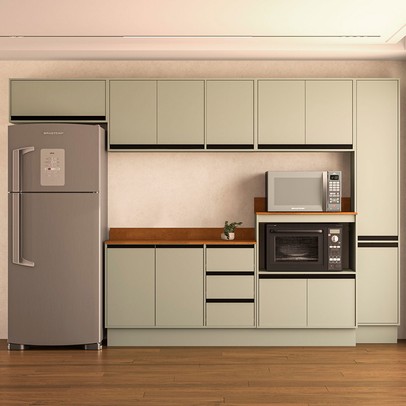 Cozinha Completa Koya 12 Portas 3 Gavetas 40250050 Verde Oliva - Politorno