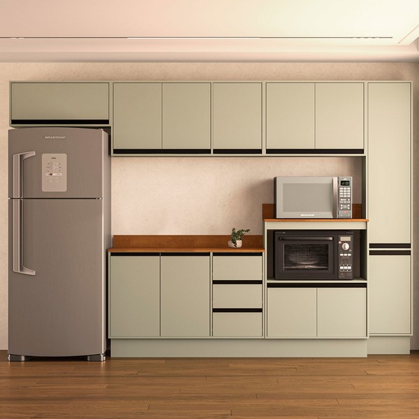 Cozinha Completa Koya 12 Portas 3 Gavetas 40250050 Verde Oliva - Politorno