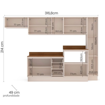 Cozinha Completa Koya 12 Portas 3 Gavetas 40250050 Creme - Politorno