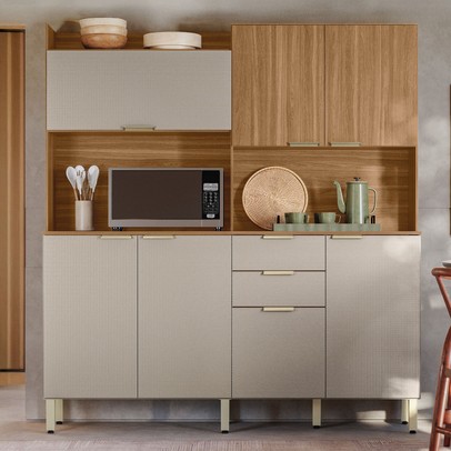 Cozinha Compacta Pitaya 7 Portas 2 Gavetas Amêndola/Nude Prime Tx - Demobile