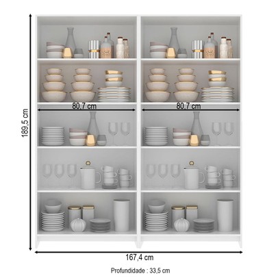 Armário de Lavanderia Americano 4 Portas 8 Prateleiras Branco - Pnr Móveis