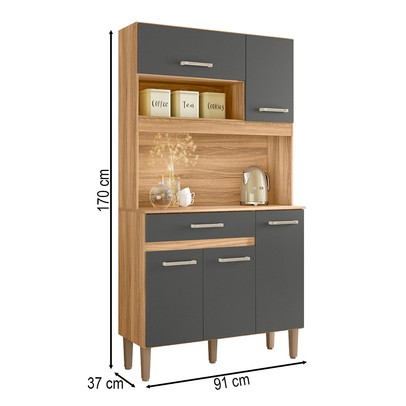 Cozinha Compacta Magazin 5 Portas 1 Gaveta Freijó/Chumbo - Nicioli