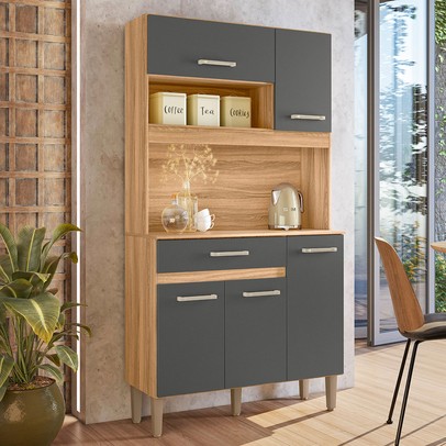 Cozinha Compacta Magazin 5 Portas 1 Gaveta Freijó/Chumbo - Nicioli