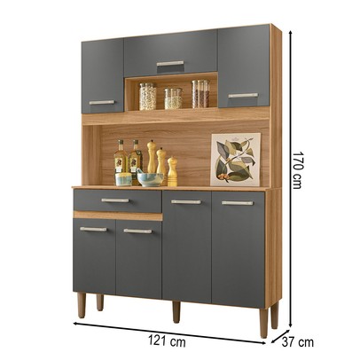Cozinha Compacta Magazin 7 Portas 1 Gaveta Freijó/Chumbo - Nicioli