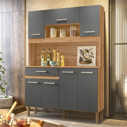 Cozinha Compacta Magazin 7 Portas 1 Gaveta Freijó/Chumbo - Nicioli