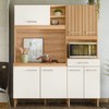 Cozinha Compacta Yara 7 Portas 1 Gaveta Ripado 3d Freijó/Off White - Nicioli
