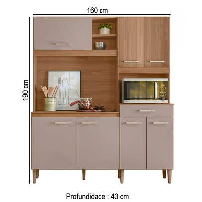 Cozinha Compacta Yara 7 Portas 1 Gaveta Ripado 3d Ipê/Fendy - Nicioli