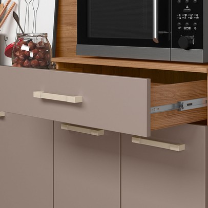 Cozinha Compacta Yara 7 Portas 1 Gaveta Ripado 3d Ipê/Fendy - Nicioli