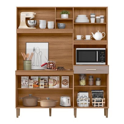 Cozinha Compacta Yara 7 Portas 1 Gaveta Ripado 3d Ipê/Fendy - Nicioli