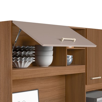 Cozinha Compacta Yara 7 Portas 1 Gaveta Ripado 3d Ipê/Fendy - Nicioli