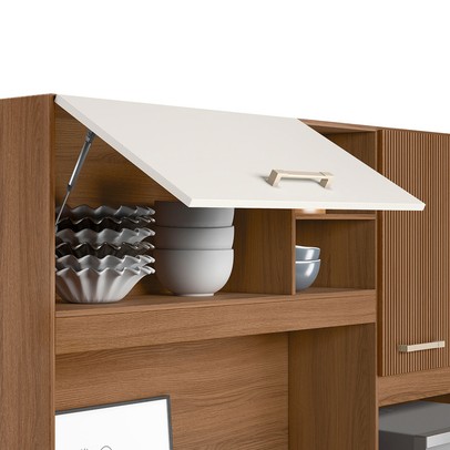 Cozinha Compacta Yara 7 Portas 1 Gaveta Ripado 3d Ipê/Off White - Nicioli