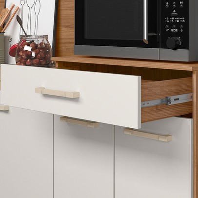 Cozinha Compacta Yara 7 Portas 1 Gaveta Ripado 3d Ipê/Off White - Nicioli