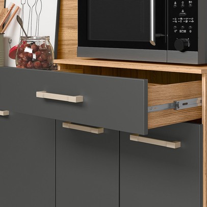 Cozinha Compacta Yara 7 Portas 1 Gaveta Ripado 3d Freijó/Chumbo - Nicioli