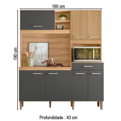 Cozinha Compacta Yara 7 Portas 1 Gaveta Ripado 3d Freijó/Chumbo - Nicioli