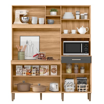 Cozinha Compacta Yara 7 Portas 1 Gaveta Ripado 3d Freijó/Chumbo - Nicioli