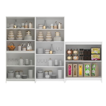 Armário de Cozinha com Balcão Americano 8 Portas com Tampo Branco - Pnr Móveis