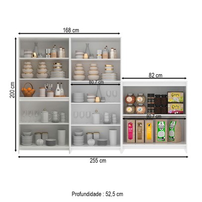 Armário de Cozinha com Balcão Americano 8 Portas com Tampo Branco - Pnr Móveis