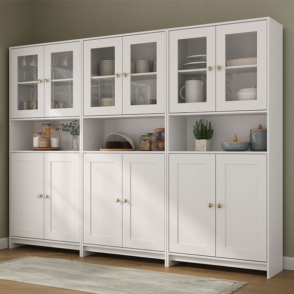 Armário de Cozinha com Balcão Americano 12 Portas com Tampo Branco - Pnr Móveis